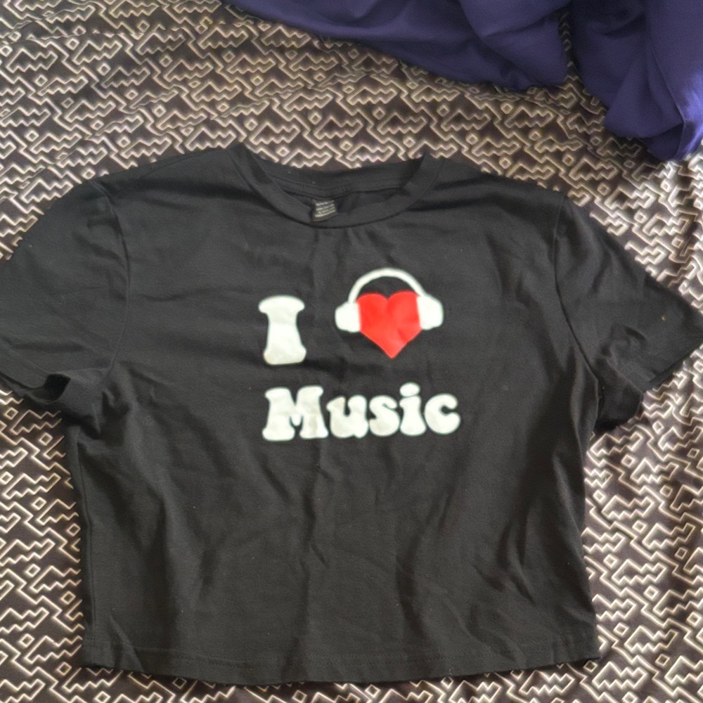 SHEIN Black I Love Music Kids T-Shirt